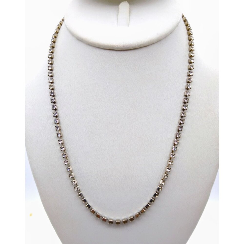 Clear Crystal Minimalist Necklace, Vintage Silver Tone with Sparkling Rhinestone